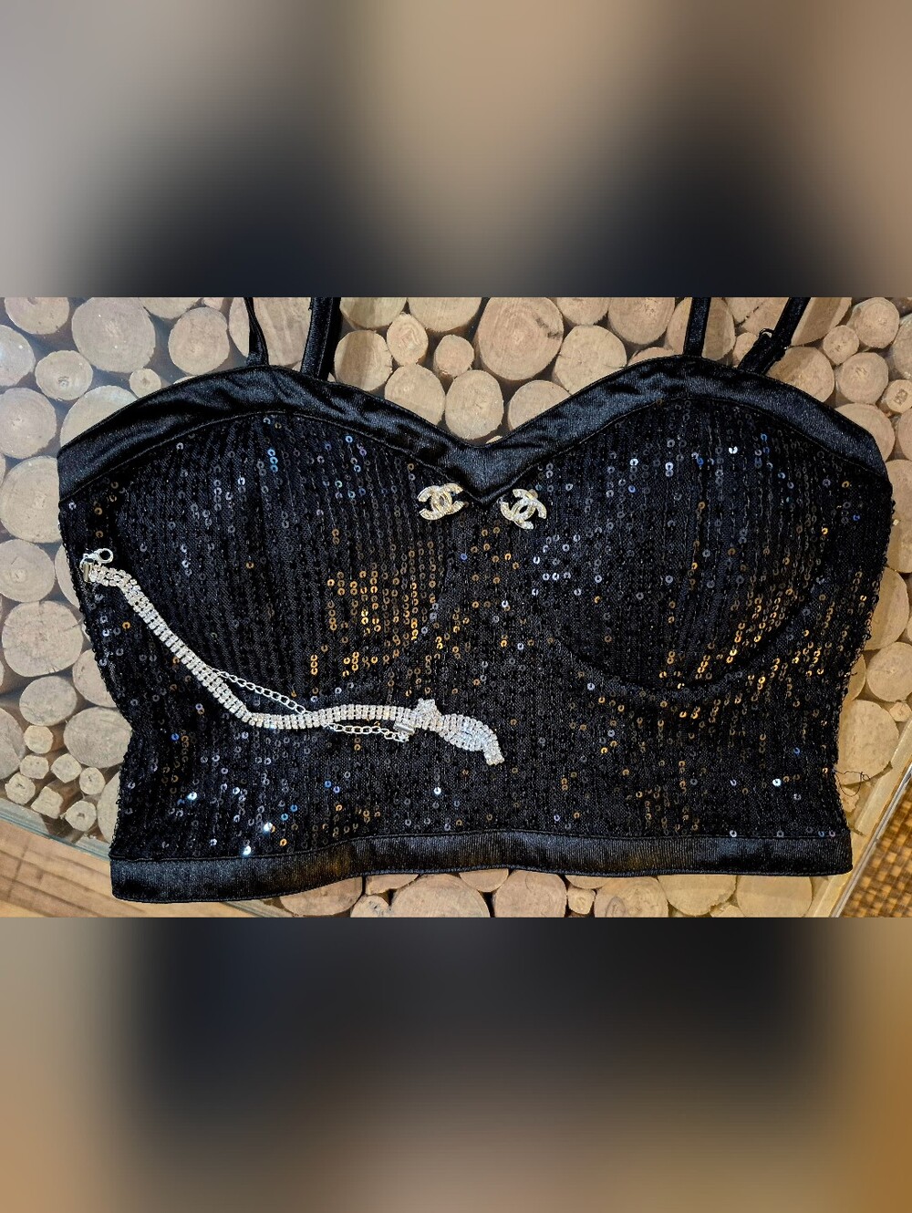 MADDEN NYC-Black Sequin Bustier Crop Top. NWT!